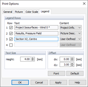 Druckoptionen, Legende